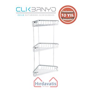 Paslanmaz Pirinç Efe Üçlü 18x18cm Sabunluk Şampuanlık Ve Köşe Süngerlik