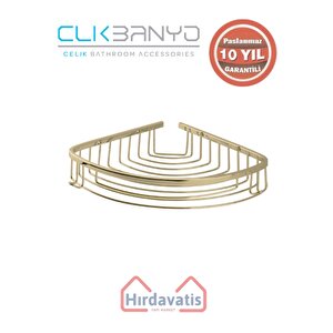Paslanmaz Pirinç Destina Krom Tekli 22x22cm Sabunluk Şampuanlık Ve Köşe Süngerlik Altın Sarı Gold