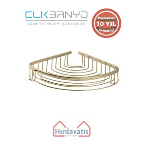 Paslanmaz Pirinç Destina Krom Tekli 22x22cm Sabunluk Şampuanlık Ve Köşe Süngerlik Altın Sarı Gold