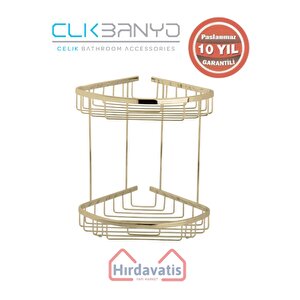 Paslanmaz Pirinç Zerrin İkili 22x22cm Sabunluk Şampuanlık Ve Köşe Süngerlik Altın Sarı Gold