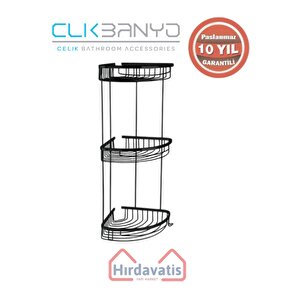 Paslanmaz Pirinç Destina Krom Üçlü 22x22cm Sabunluk Şampuanlık Ve Köşe Süngerlik Mat Siyah