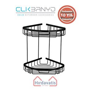 Paslanmaz Pirinç Zerrin İkili 18x18cm Sabunluk Şampuanlık Ve Köşe Süngerlik Mat Siyah