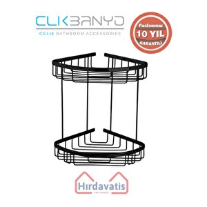 Paslanmaz Pirinç Zerrin İkili 18x18cm Sabunluk Şampuanlık Ve Köşe Süngerlik Mat Siyah
