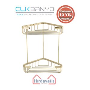 Paslanmaz Pirinç Efe İkili 18x18cm Sabunluk Şampuanlık Ve Köşe Süngerlik Altın Sarı Gold