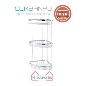 Paslanmaz Pirinç Zerrin Üçlü 18x18cm Sabunluk Şampuanlık Ve Köşe Süngerlik