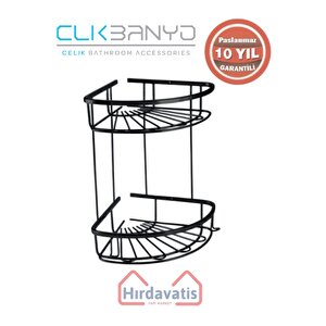 Paslanmaz Pirinç Zirve 304 İkili Lamalı 19x19cm Sabunluk Şampuanlık Ve Köşe Süngerlik Mat Siyah