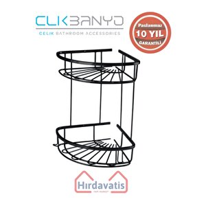 Paslanmaz Pirinç Zirve 304 İkili Lamalı 19x19cm Sabunluk Şampuanlık Ve Köşe Süngerlik Mat Siyah