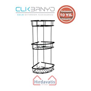 Paslanmaz Pirinç Zirve 304 Üçlü Lamalı 19x19cm Sabunluk Şampuanlık Ve Köşe Süngerlik Mat Siyah
