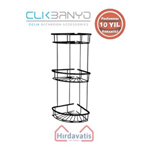 Paslanmaz Pirinç Zirve 304 Üçlü Lamalı 19x19cm Sabunluk Şampuanlık Ve Köşe Süngerlik Mat Siyah
