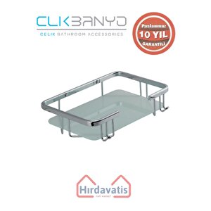 Paslanmaz Pirinç Taci Camlı Tekli 22x15cm Sabunluk Şampuanlık Ve Köşe Süngerlik