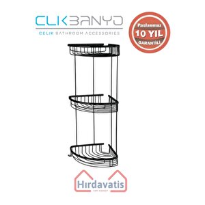 Paslanmaz Pirinç Destina Krom Üçlü 19x19cm Sabunluk Şampuanlık Ve Köşe Süngerlik Mat Siyah