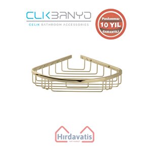 Paslanmaz Pirinç Zerrin Tekli 22x22cm Sabunluk Şampuanlık Ve Köşe Süngerlik Altın Sarı Gold