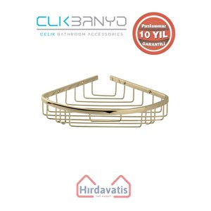 Paslanmaz Pirinç Zerrin Tekli 22x22cm Sabunluk Şampuanlık Ve Köşe Süngerlik Altın Sarı Gold
