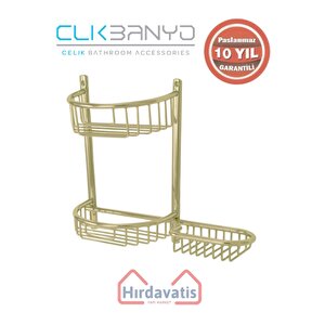 Paslanmaz Pirinç Yuvarlak Set Șampuanlık 30x11 Sabunluk Ve Köşe Süngerlik Altın Sarı Gold