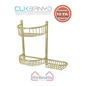 Paslanmaz Pirinç Yuvarlak Set Șampuanlık 30x11 Sabunluk Ve Köşe Süngerlik Altın Sarı Gold