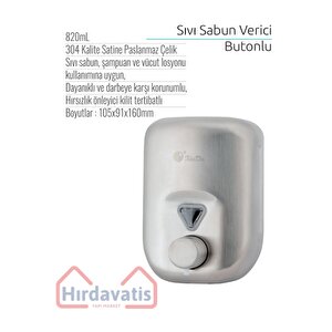 304 Kalite Satine Paslanmaz Çelik Manuel Sıvı Sabun Verici 820ml