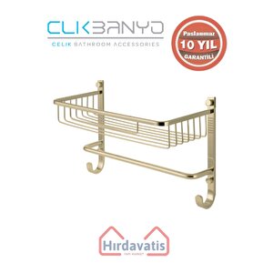 Paslanmaz Pirinç Tekli Havluluk Șampuanlık Sabunluk Ve Köşe Süngerlik Altın Sarı Gold