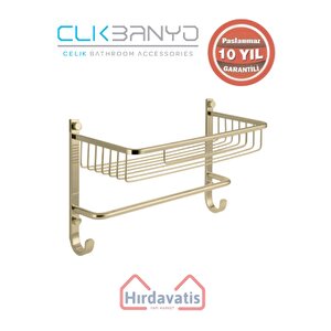 Paslanmaz Pirinç Tekli Havluluk Șampuanlık Sabunluk Ve Köşe Süngerlik Altın Sarı Gold