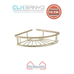 Paslanmaz Pirinç Zirve 304 Tekli Lamalı 19x19cm Sabunluk Şampuanlık Köşe Süngerlik Altın Sarı Gold