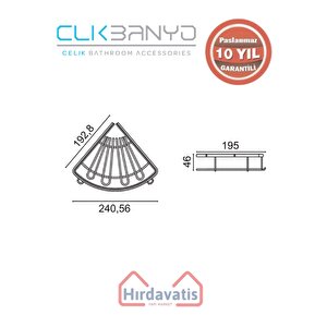 Paslanmaz Pirinç Zirve 304 Tekli Lamalı 19x19cm Sabunluk Şampuanlık Köşe Süngerlik Altın Sarı Gold