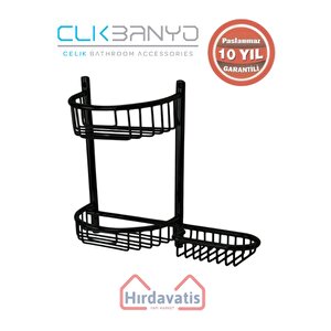 Paslanmaz Pirinç Yuvarlak Set Șampuanlık 30x11 Sabunluk Ve Köşe Süngerlik Mat Siyah
