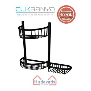Paslanmaz Pirinç Yuvarlak Set Șampuanlık 30x11 Sabunluk Ve Köşe Süngerlik Mat Siyah