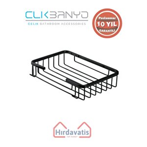 Paslanmaz Pirinç Taci Tekli Süngerlik 22x15cm Sabunluk Şampuanlık Ve Köşe Süngerlik Mat Siyah