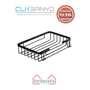 Paslanmaz Pirinç Taci Tekli Süngerlik 22x15cm Sabunluk Şampuanlık Ve Köşe Süngerlik Mat Siyah