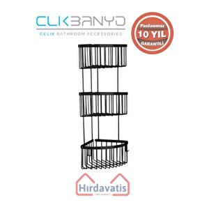 Paslanmaz Pirinç Üçlü Derin Süngerlik 19x19 Sabunluk Ve Şampuanlık Mat Siyah
