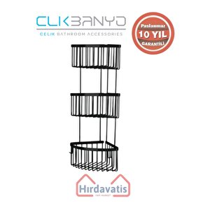 Paslanmaz Pirinç Üçlü Derin Süngerlik 19x19 Sabunluk Ve Şampuanlık Mat Siyah
