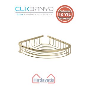 Paslanmaz Pirinç Destina Krom Tekli 19x19cm Sabunluk Şampuanlık Ve Köşe Süngerlik Altın Sarı Gold