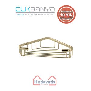 Paslanmaz Pirinç Efe Tekli 18x18cm Sabunluk Şampuanlık Ve Köşe Süngerlik Altın Sarı Gold