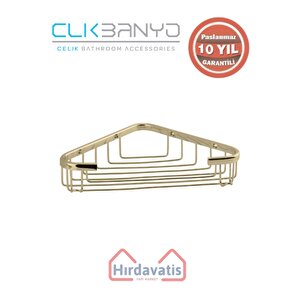 Paslanmaz Pirinç Efe Tekli 18x18cm Sabunluk Şampuanlık Ve Köşe Süngerlik Altın Sarı Gold