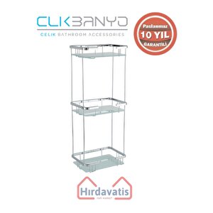 Paslanmaz Pirinç Taci Camlı Üçlü 22x15cm Sabunluk Şampuanlık Ve Köşe Süngerlik