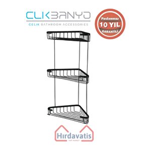Paslanmaz Pirinç Efe Üçlü 18x18cm Sabunluk Şampuanlık Ve Köşe Süngerlik Mat Siyah