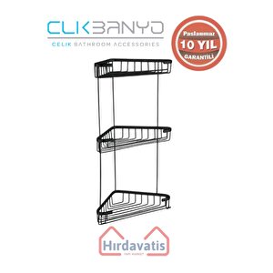 Paslanmaz Pirinç Efe Üçlü 18x18cm Sabunluk Şampuanlık Ve Köşe Süngerlik Mat Siyah