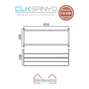 Paslanmaz Pirinç Mercan 2’li Havluluk 60cm Mat Siyah