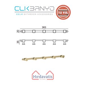 Paslanmaz Pirinç Mercan 5’li Askılık Altın Sarı Gold
