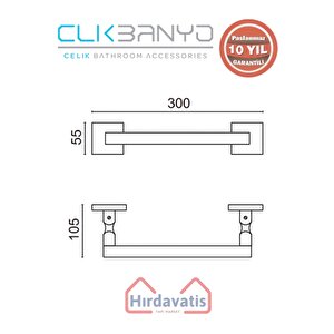 Paslanmaz Pirinç Kumru Kare Boru Uzun Havluluk 30cm Mat Siyah