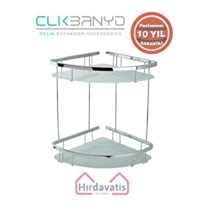 Paslanmaz Pirinç Karmina Camlı Oval Süngerlik İkili 22x22cm Sabunluk Şampuanlık Ve Köşe Süngerlik