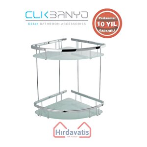 Paslanmaz Pirinç Karmina Camlı Oval Süngerlik İkili 22x22cm Sabunluk Şampuanlık Ve Köşe Süngerlik