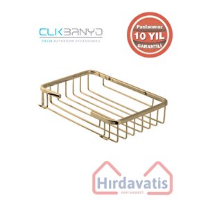 Paslanmaz Pirinç Taci 22x15cm Şampuanlık Banyo Rafı Süngerlik Altın Gold