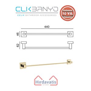 Paslanmaz Pirinç Tamay Uzun Havluluk  50cm Altın Sarı Gold