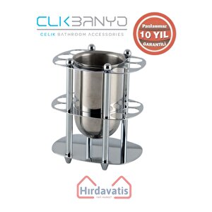 Paslanmaz Pirinç Desen Metal Set Üstü Krom Bardaklı Fırçalık