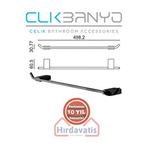 Paslanmaz Pirinç Mat Siyah Titanik 50cm Uzun Havluluk