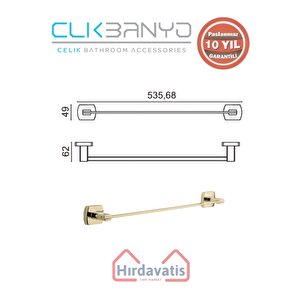 Paslanmaz Pirinç Milano Uzun Havluluk 50cm Altın Sarı Gold