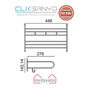 Paslanmaz Pirinç Bella Askılıklı Raf Havluluk 50cm