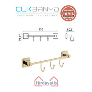 Paslanmaz Pirinç Tamay 3’lü Askılık Altın Sarı Gold