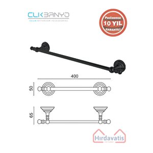 Paslanmaz Pirinç Ottoman Uzun Havluluk 50cm Mat Siyah