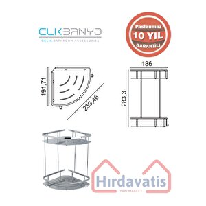 Paslanmaz Pi̇ri̇nç Mari̇n 2'li̇ Sabunluk Köşe Şampuanlik 19x19cm